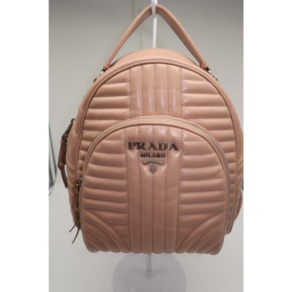 Prada Milano Diagramme Leather Logo Accent Zip-Around Backpack Pink - Picture 2 of 16